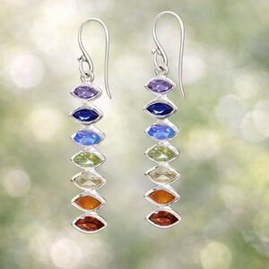 Silver tone Multicolor crystals Dangle Earrings